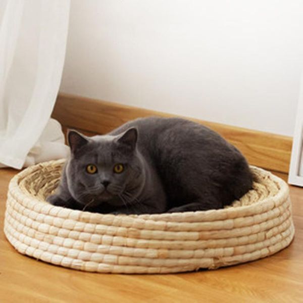 

pets house cats grinding claw cushion pad pet straw braided bed puppy kennel cat nest kitten scratching sleeping mat