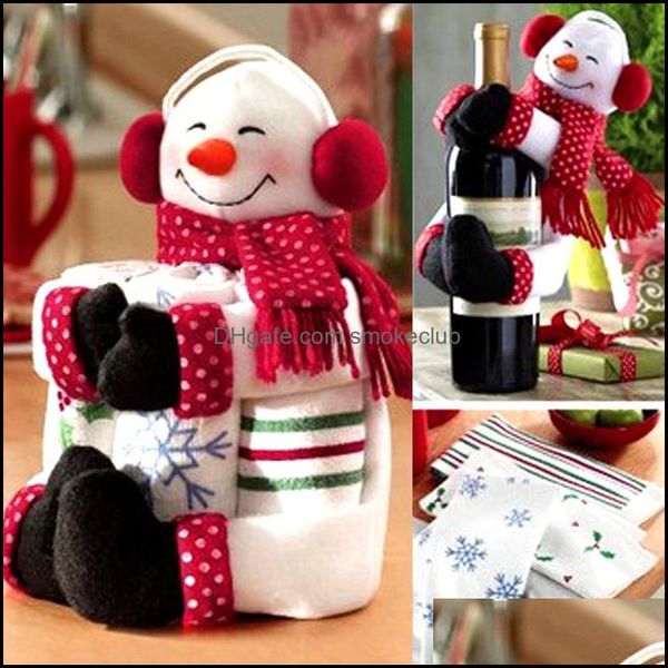 Festa festiva suprimentos doméstico jardim chuangda garrafa de vinho segurando santa claus toalha boneco de neve presente de natal decorações 67 gota entrega 2021