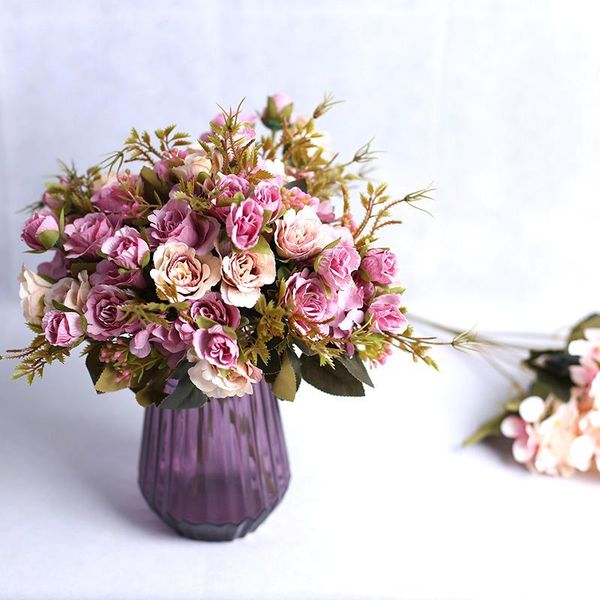 

vintage small rose artificial flowers silk peony bouquet vases for home decoration wedding decorative bridal fake flower