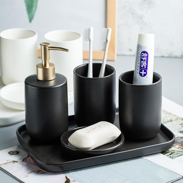 

bath accessory set bathroom ceramic tray, 4-5pcs accessories soap dispenser/toothbrush holder/tumbler/soap dish toilet decor