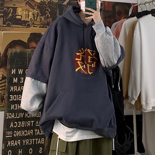 

privathinker 2021 men's casual oversize warm hoodie autumn winter new couple hooded sweatshirts man thicken printed clothing 2s30, Black