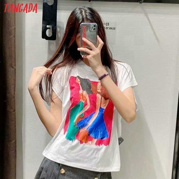 Tangada verão mulheres meninas pintura de pintura de algodão de algodão grande camiseta o pescoço t-shirt senhoras casual camiseta rua desgaste de rua Top TA3 210609