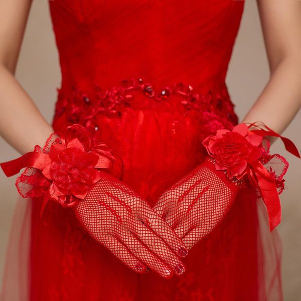 

bridal gloves stock red white short lace wedding accessories girl with fingers