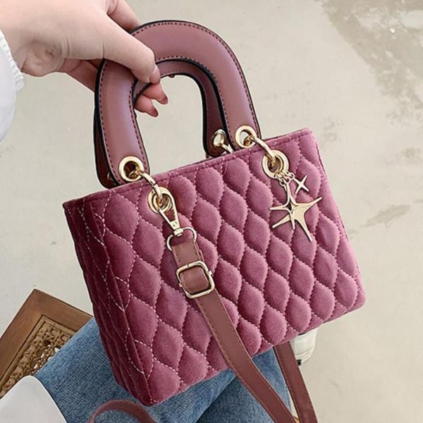 

cross body lattice square tote bag 2021 winter high-quality velvet women's designer handbag travel shoulder messenger phone purses