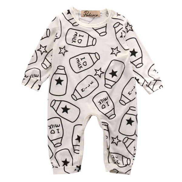 

lioraitiin newborn kids baby boy girls infant long sleeve milk bottle romper jumpsuit clothes outfit 0-12m g1221, Blue