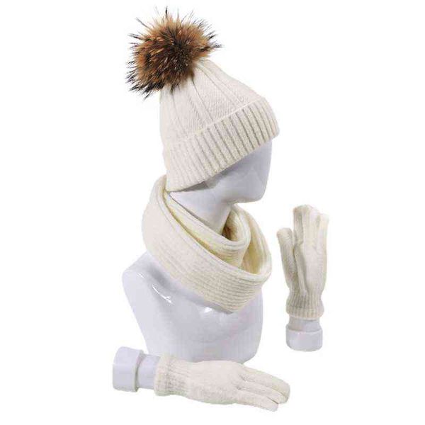 

3pcs men women knitted beanie hat scarf gloves set winter warm fake ball pom y1qd, Blue;gray