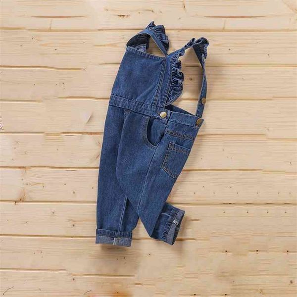 

spring autumn overalls for kids jeans girls children clothes pants denim jumpsuit boys 210528, Blue