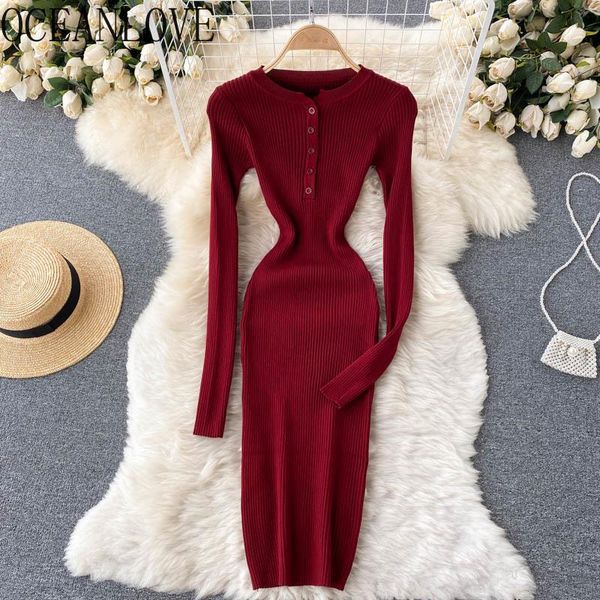 

casual dresses oceanlove vestidos vintage solid knitted high waist stretch autumn winter women ins slim korean fashion mini dress, Black;gray