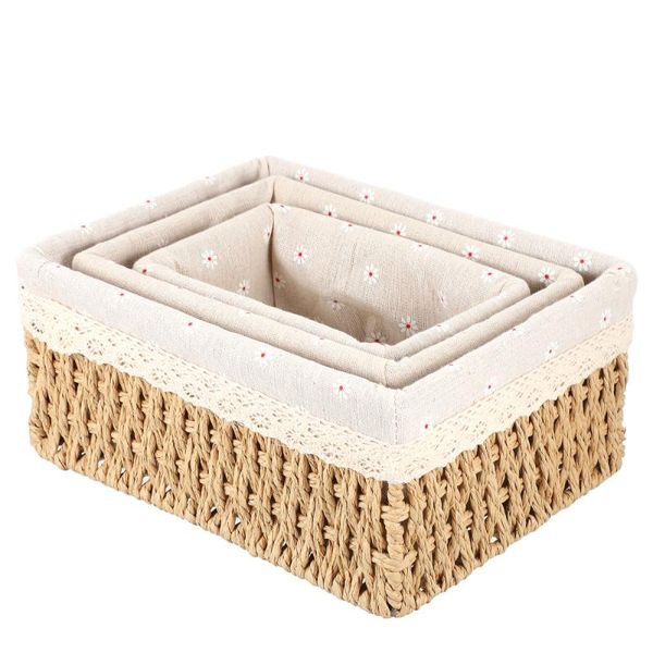 

storage baskets 3pcs deskbox holder rattan woven sundries basket organizer