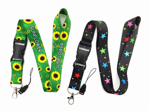 10 Stück Cartoon-Sonnenblumen-Stern-Lanyard-Tasten-Telefonhalter Lustiger Halsband-Schlüsselanhänger DIY Entfernen Sie die Schnalle-Lanyard