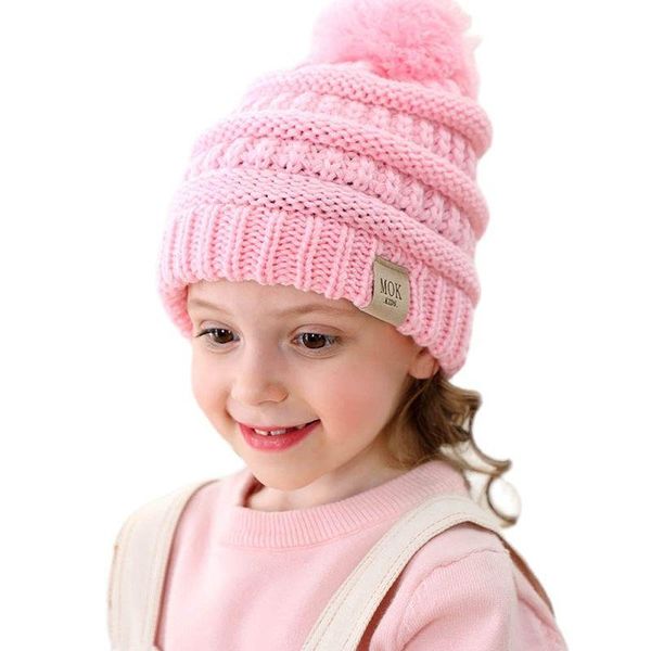 

beanies pink children's wool hat boys girls knitted cap autumn and summer mok standard pompom hedging hats