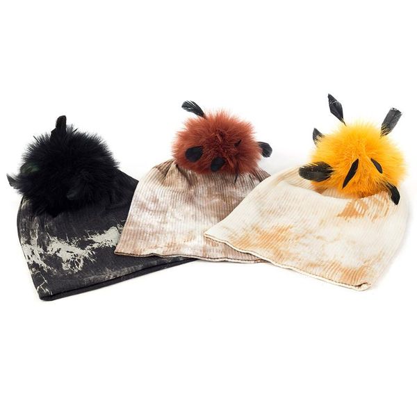 

beanie/skull caps tie dye fashion warm soft elastic cotton beanies with fur pompom autumn casual outdoor sports windproof hats, Blue;gray