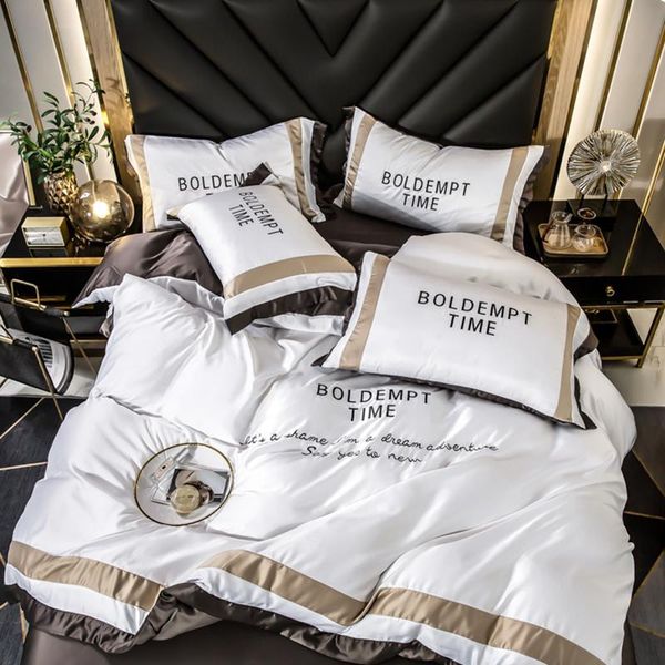 

bedding sets luxury white washed silk embroidery set european style duvet cover bed sheet quilt pillowcase #sw