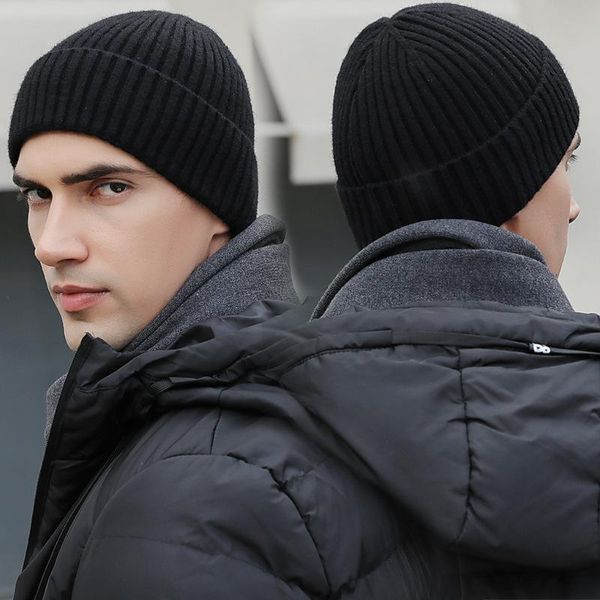 

beanies 2021 men's hat autumn and winter warm wool korean style fashion brand knitted extra thick plus size sleeve cap