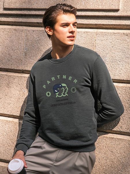 

men cartoon & slogan graphic sweatshirt 32wo#, Black