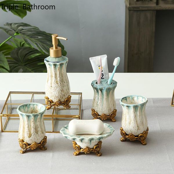 

bath accessory set european ceramics five piece washing tools home soap dispenser toothbrush holder tooth mug dish bathroom toiletry
