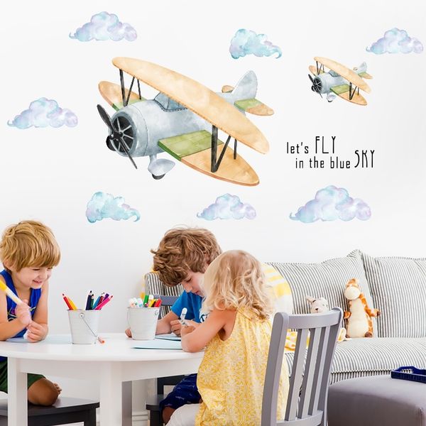 Adesivi Camerette per bambini Adesivo in vinile per camera dei bambini Chambre Bebe Teen Decorazione Aeromobili Wall Art 210310