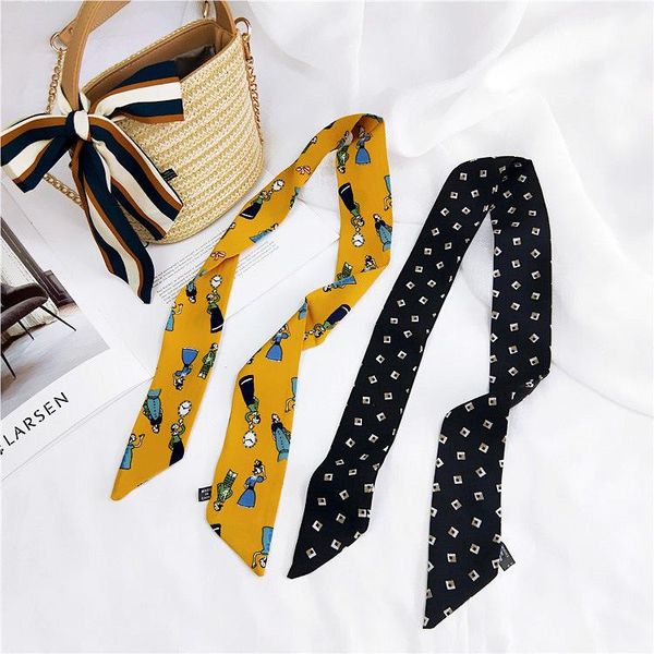 

scarves small silk scarf female south korea spring and autumn summer binding bag wrapped handle ribbon versatile slender, Blue;gray