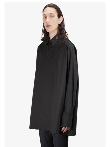 

men's casual shirts dark aesthetic classic simple youth fashion japanese loose size long sleeve shirt, White;black