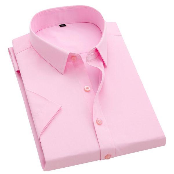 Camicie da uomo traspiranti fresche estive Camicie coreane moda abbottonate slim fit manica corta in cotone bianco nero rosa 210316