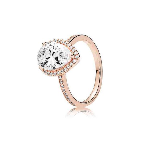 Anello in oro rosa 18 carati a goccia con diamante CZ Scatola originale per anelli Pandora in argento sterling 925 per gioielli da donna regalo di nozze wjl4726