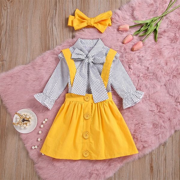 

2019 3pcs toddler infant baby girls dot print t shirt strap skirt outfits set dropshipping baby clothes 420 y2, White