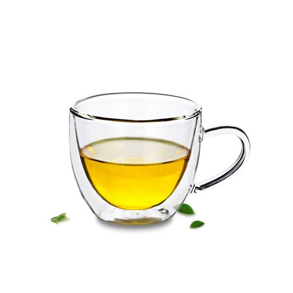 

mugs heat proof double wall clear glass coffee water mug tea cup with handle [about 160ml/pc]