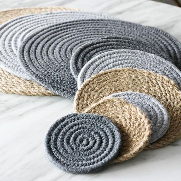 

mats & pads placemat pad coasters kitchen table cotton linen knitting bowl padding mat insulation round placemats hand-made