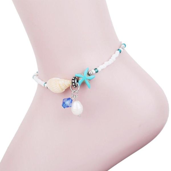 

anklets blue star leg bracelet adjustable for women girls fashion handmade string anklet link jewelry beaded foot rope starfish accessor, Red;blue