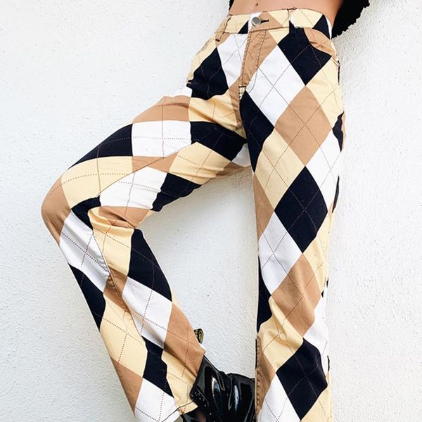 

argyle plaid skinny high waist pants women y2k harajuku casual checkered long trousers ladies vintage streetwear 2020, Black;white