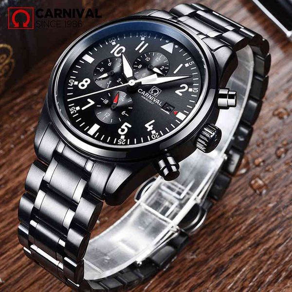 

carrival pilot series black gentlemen watches fire luxury automatic mechanical men male clock reloj hombre 8592, Slivery;brown