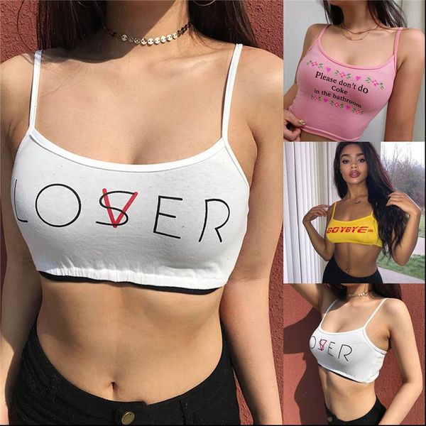 

womens tanks fashion women strappy cotton letter print summer tank vest short crop camis tees ladies, White