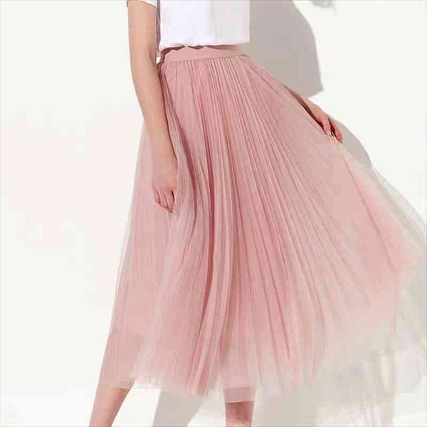 

fall winter sweet pink long womens skirt mesh office england korean style high street elastic waist basic accordion skirts, Black