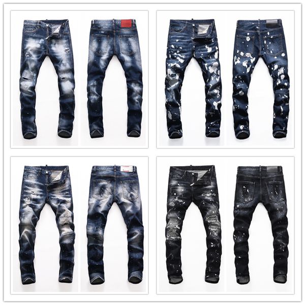

fashion new biker jeans style brand men's denim jean embroidery tiger pants holes jeans zipper men pants trousers 28-38, Blue