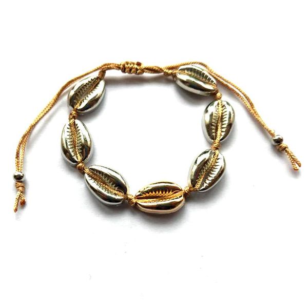 

charm bracelets gold silver color conch braided rope sea shell beaded bracelet & bangles women men kids beach jewelry gift, Golden;silver