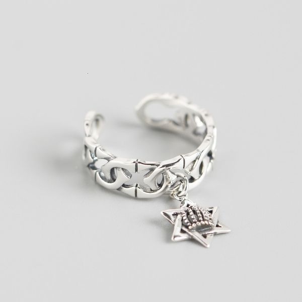 

tyj0286 south us s925 silver ins wind geometric make old chain six star crown versatile ring female