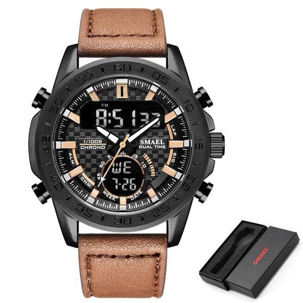 

wristwatches men sports watches smael fashion analog digital quartz watch led waterproof military wrist male clock, Slivery;brown