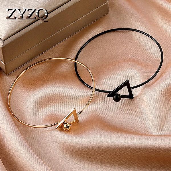 

bangle zyzq 2021 fashion creative retro geometric adjustable open for women temperament metal triangle hollow bracelet jewelry, Black