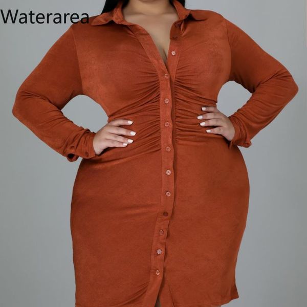 

plus size dresses waterarea casual solid women ol velvet long sleeves bodycon vestidos party mini shirt dress 2021