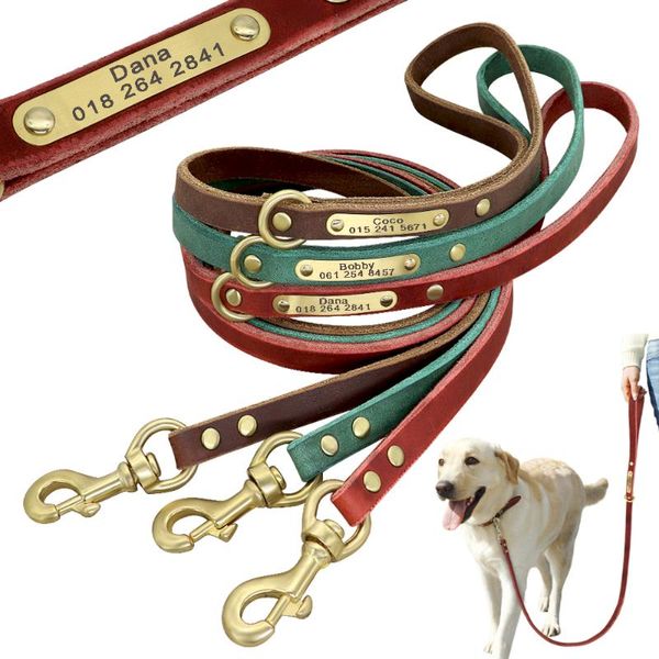 

dog collars & leashes 120cm personalized leather leash genuine custom large lead rope for small medium dogs german shepherd