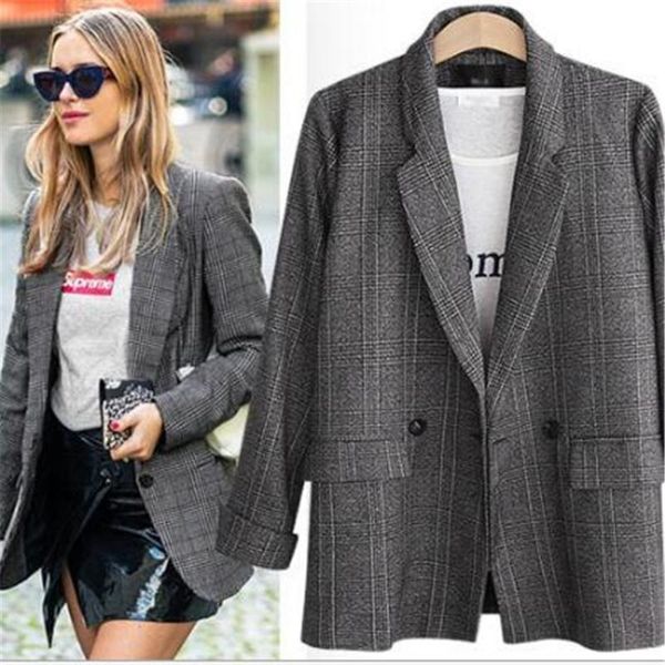 

women's jackets spring and autumn cross-border explosion jacket european american check small suit outerwear coat, Black;brown