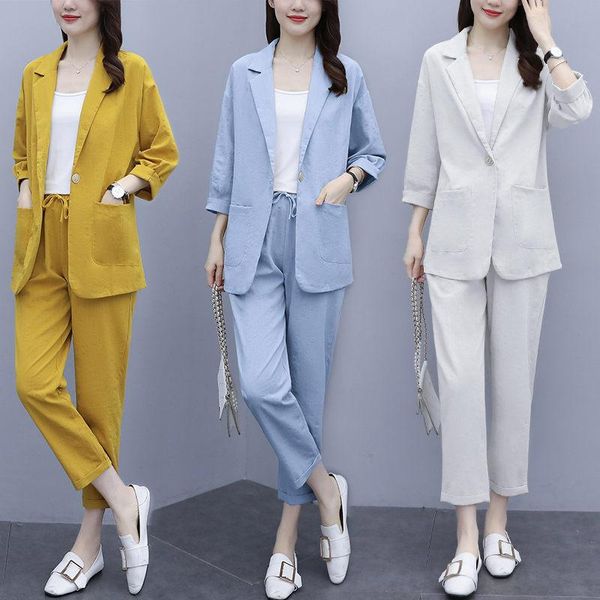 

plus size women's clothing spring 2021 new fashion suit two-piece trend one button casual shirt blazer and pants set zh150, White