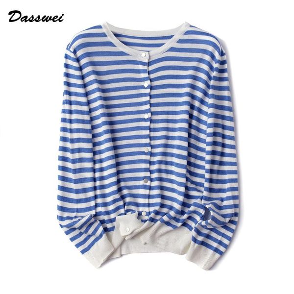 

women's knits & tees dasswei striped knitted cardigans women casual o-neck long sleeve cardigan female sweater basic jacket outwear 20, White