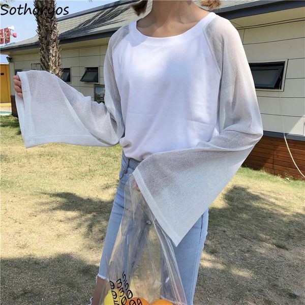 

women's t-shirt t-shirts women solid sunscreen long sleeve t shirt breathable womens clothing korean clothes females harajuku casual, White