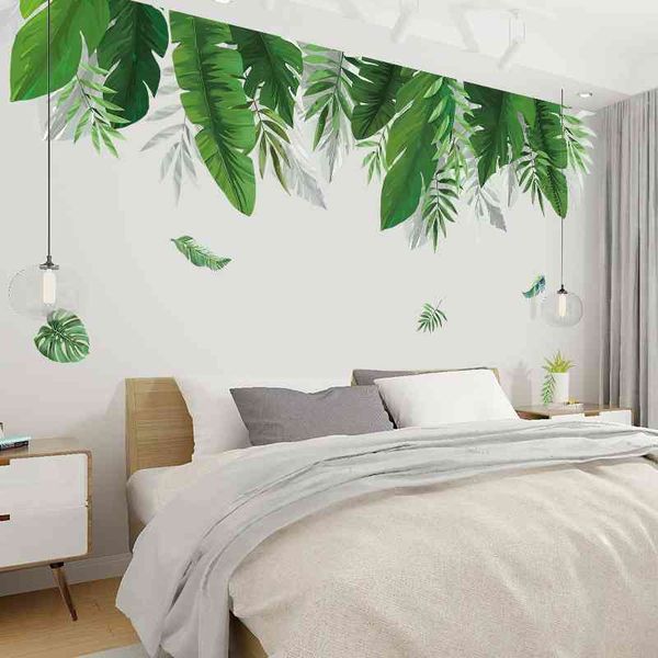 Plantas tropicais Folha de banana adesivos de parede para sala de estar Quarto decoração de fundo Vinil Decalque Casa Pôsteres 210615