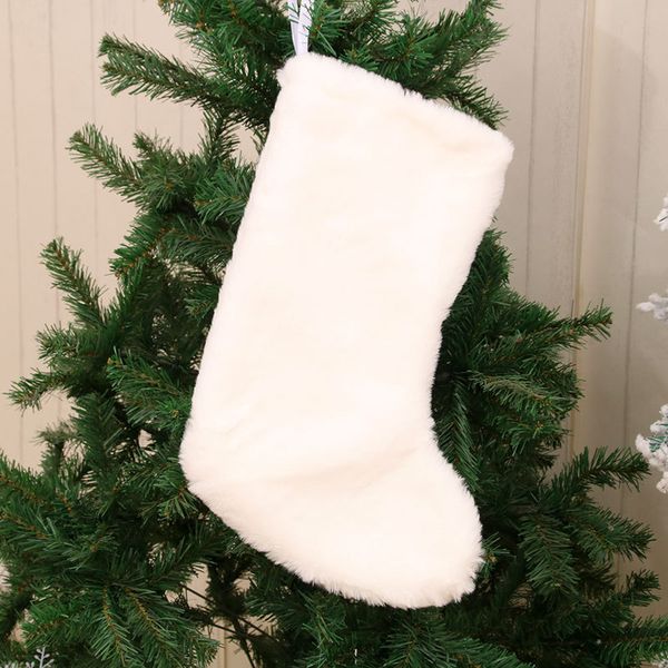

christmas white plush stockings ornaments candy socks gift bags xmas tree fireplace decoration