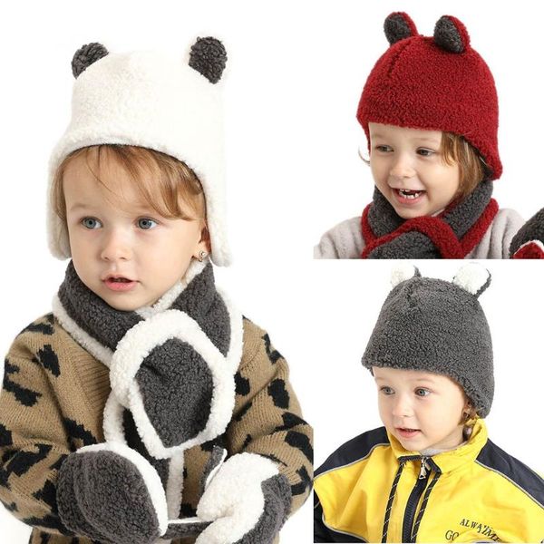 

caps & hats baby cute bear ears earflap hat winter warm plush beanie toddler infant boys girls gifts g2ae, Yellow