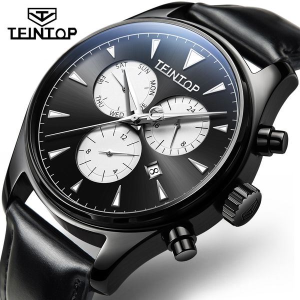 

teinmechanical watches men automatic classic black leather reloj hombre 2019 luxury retro, Slivery;brown