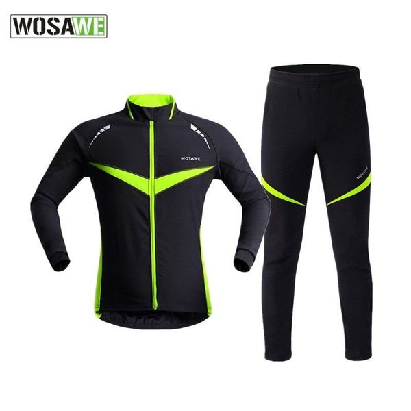 

racing sets wosawe autumn and winter men's women's cycling clothing warm riding long sleeve set wind-proof bike suit, Black;blue