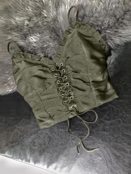 

plus frill lace up cami 75bo#, Black